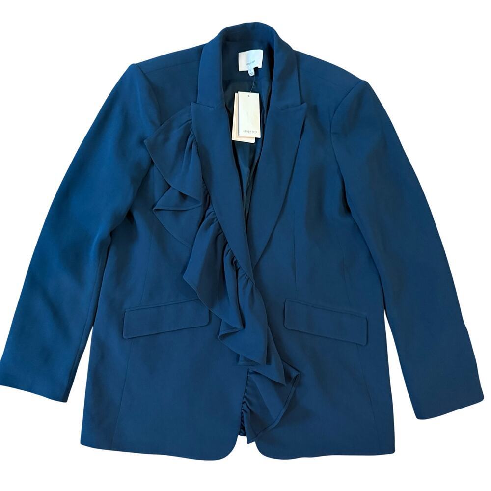 Cinq a Sept Women's Margo Ruffle Blazer Peacock Blue Tailor Fit Career Jacket 2